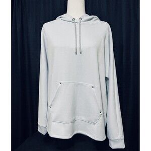 Elie Tahari Butter Soft Hooded Sweatshirt Light Grey w/Chrome Accents Sz M NEW!